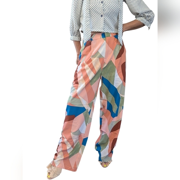 Entro Multicolor High Waisted Boho Abstract Geometric Print Slacks Pants Size M - Picture 4 of 12